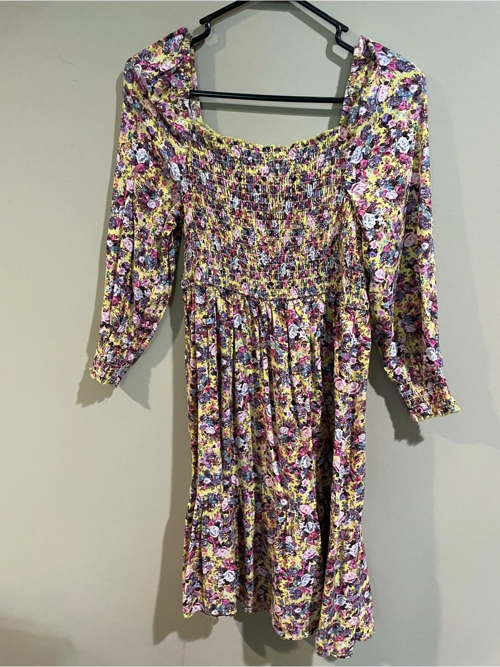 love, Fire Yellow, Purple & Pink Floral Smocked dress